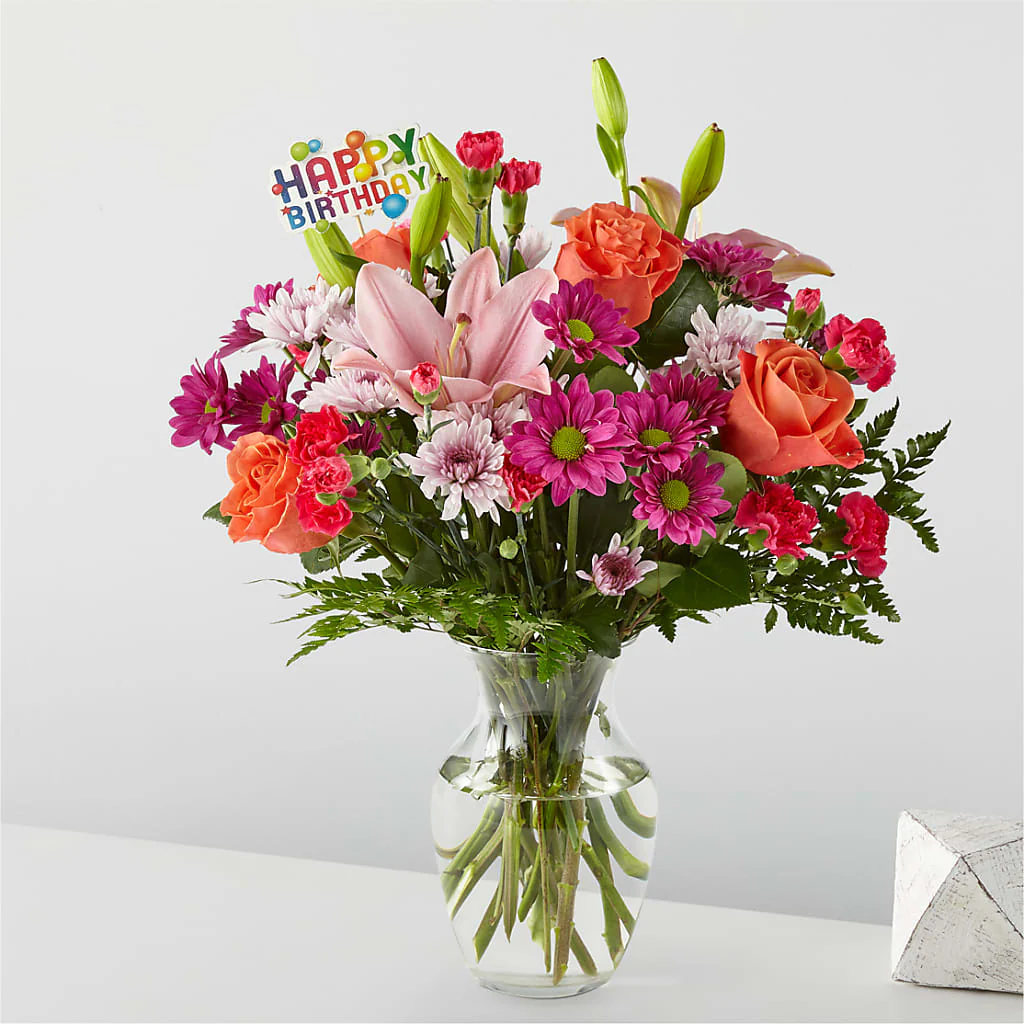 Light of My Life Bouquet & Happy Birthday Topper - Image 2