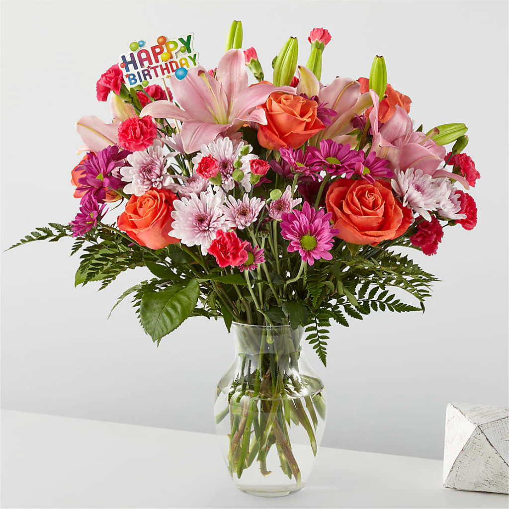 Light of My Life Bouquet & Happy Birthday Topper - Image 3